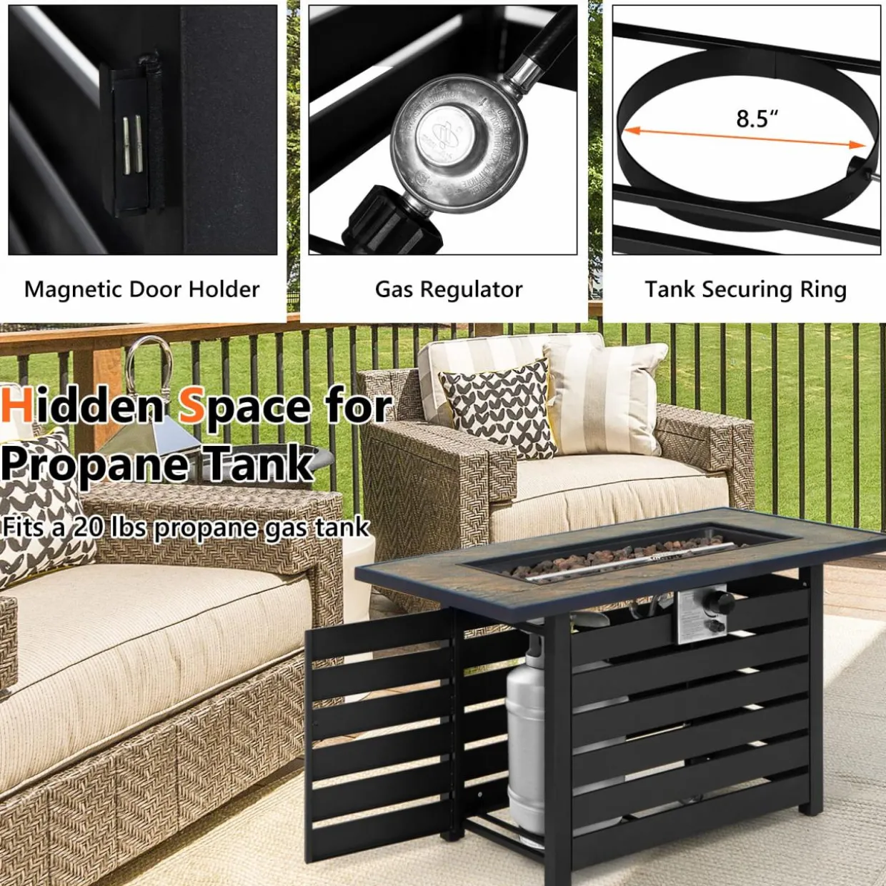 Tangkula 42 Inch Outdoor Gas Fire Pit Table, Patiojoy 50,000 BTU Rectangular Propane Fire Pit