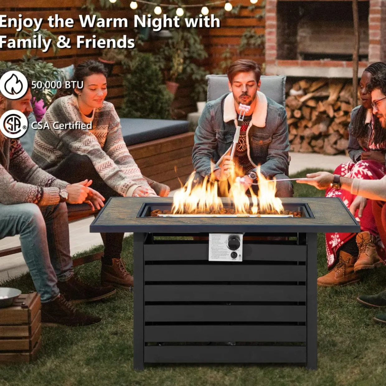 Tangkula 42 Inch Outdoor Gas Fire Pit Table, Patiojoy 50,000 BTU Rectangular Propane Fire Pit