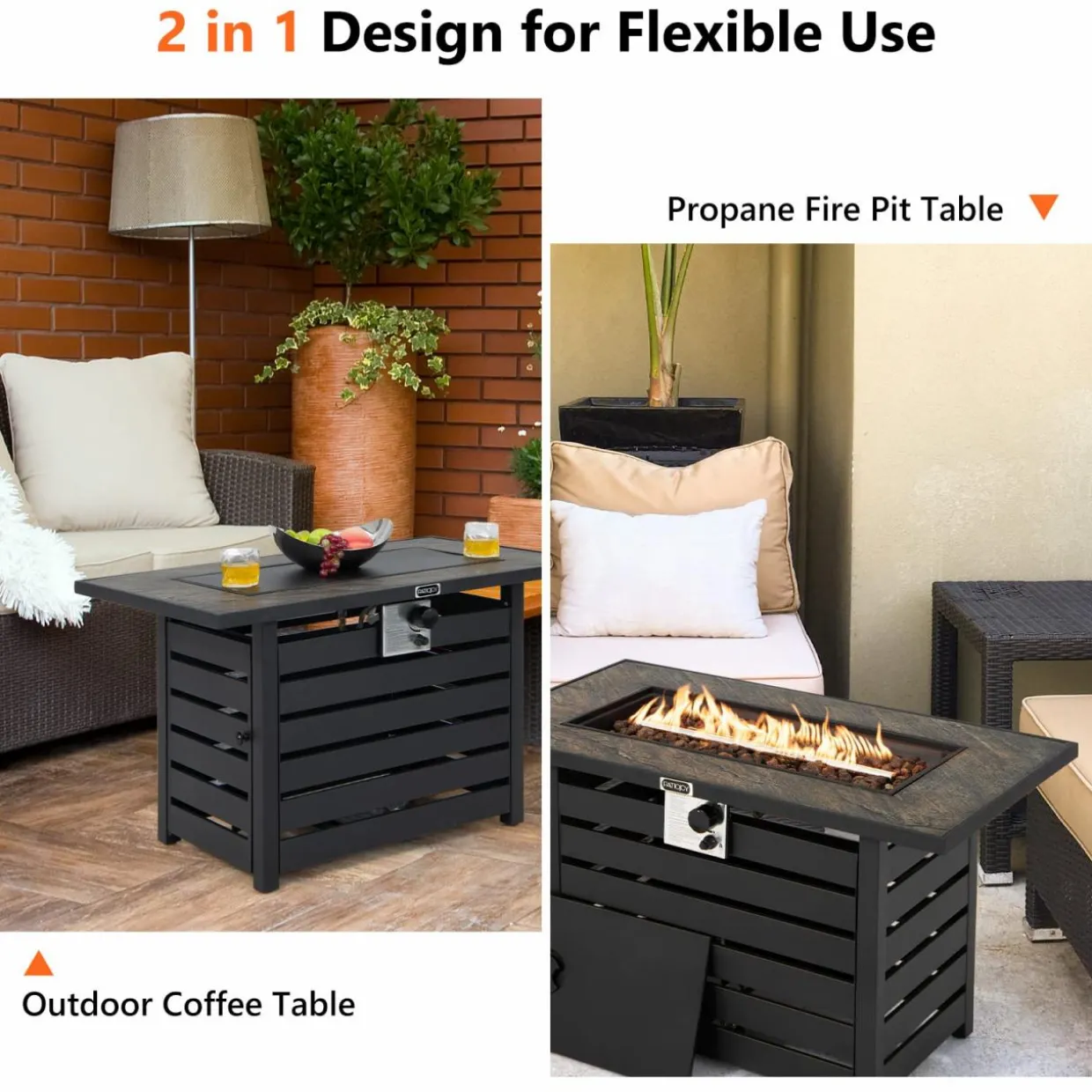 Tangkula 42 Inch Outdoor Gas Fire Pit Table, Patiojoy 50,000 BTU Rectangular Propane Fire Pit