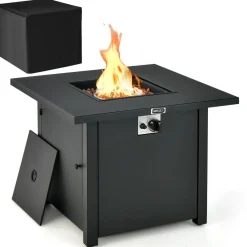 Tangkula 32 Inch Patio Propane Gas Fire Table, 50,000 BTU Square Fire Pit Table