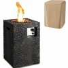 Tangkula 16 Inch Patio Propane Fire Pit, Patiojoy Electronic Ignition Square Gas Fire Pit with Protective Cover