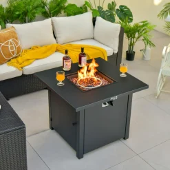 Tangkula 32 Inch Patio Propane Gas Fire Table, 50,000 BTU Square Fire Pit Table