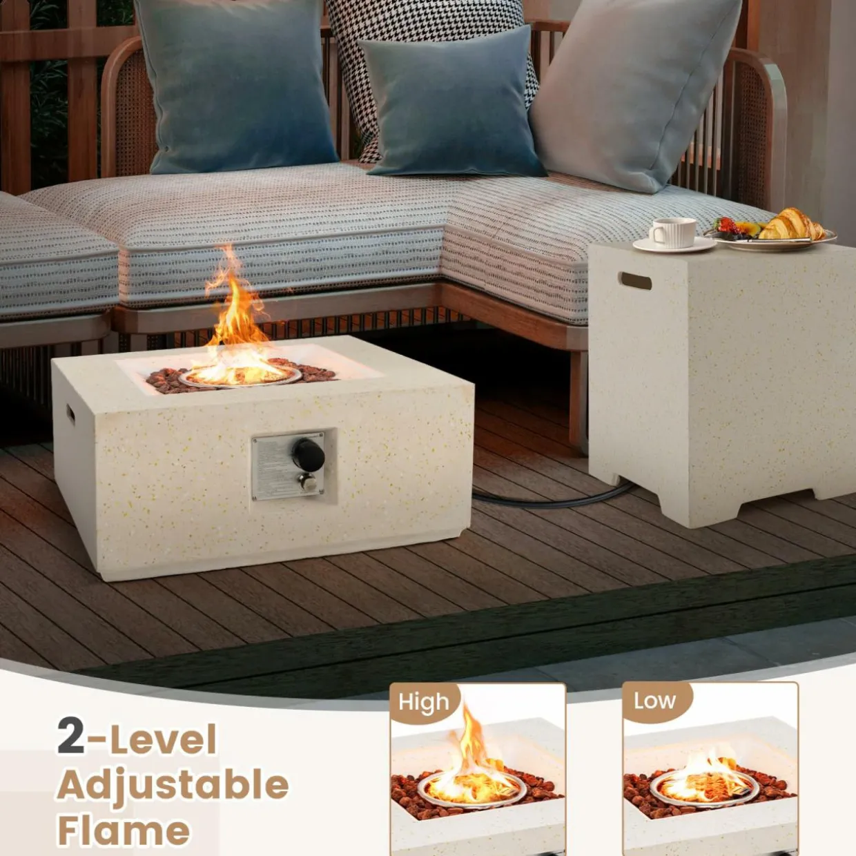 Tangkula 28 Inch Patio Propane Fire Pit Table with Hideaway Tank Holder