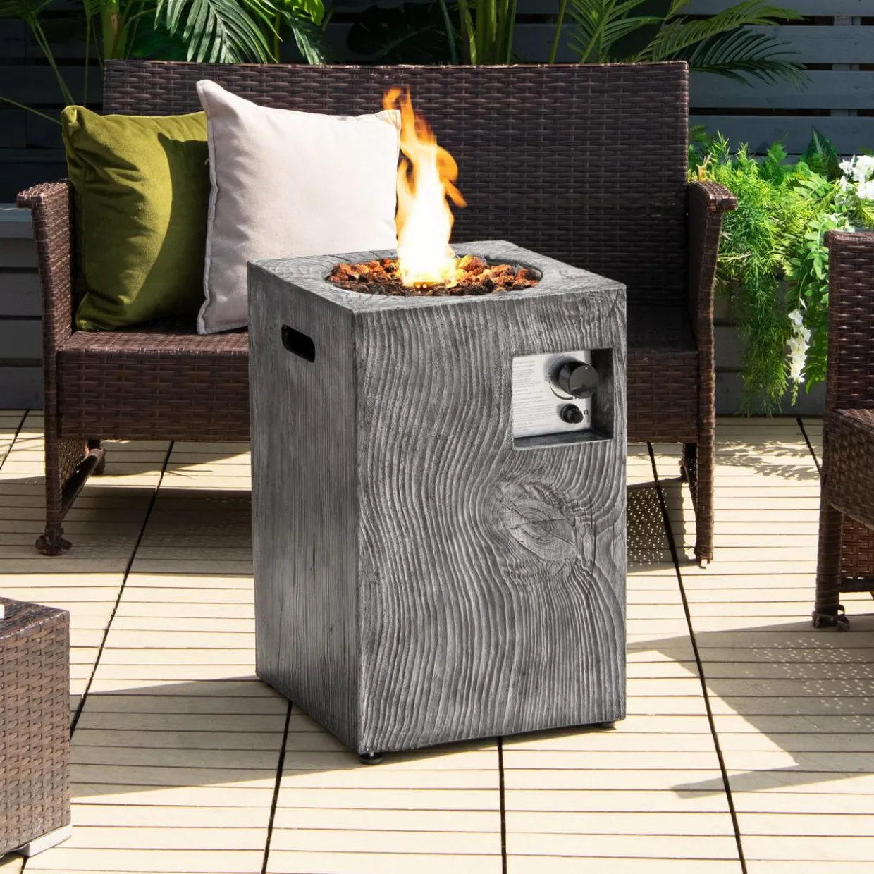 Tangkula 16 Inch Patio Propane Fire Pit, Patiojoy Electronic Ignition Square Gas Fire Pit with Protective Cover