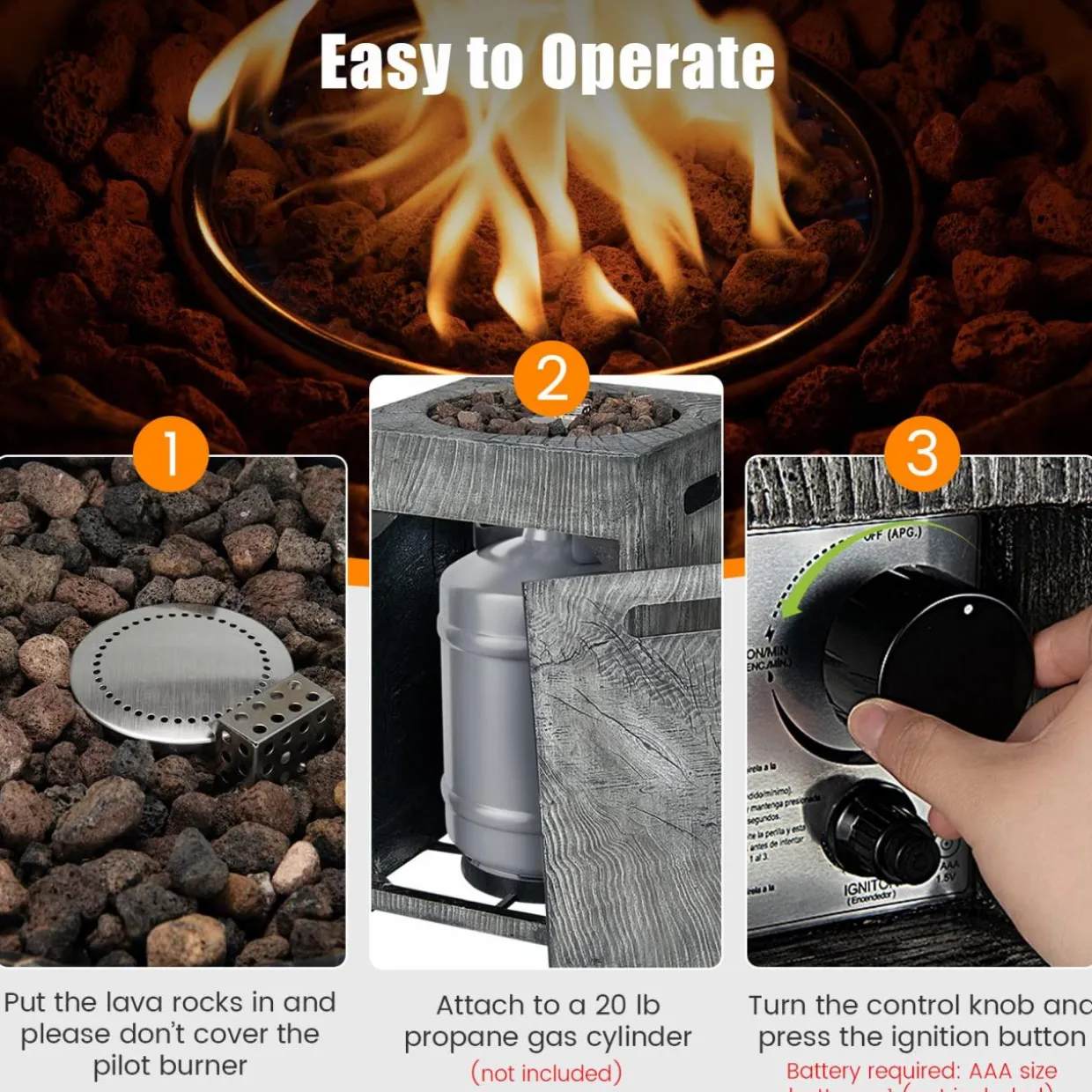 Tangkula 16 Inch Patio Propane Fire Pit, Patiojoy Electronic Ignition Square Gas Fire Pit with Protective Cover