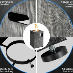 Tangkula 16 Inch Patio Propane Fire Pit, Patiojoy Electronic Ignition Square Gas Fire Pit with Protective Cover