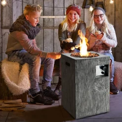 Tangkula 16 Inch Patio Propane Fire Pit, Patiojoy Electronic Ignition Square Gas Fire Pit with Protective Cover