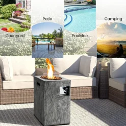 Tangkula 16 Inch Patio Propane Fire Pit, Patiojoy Electronic Ignition Square Gas Fire Pit with Protective Cover