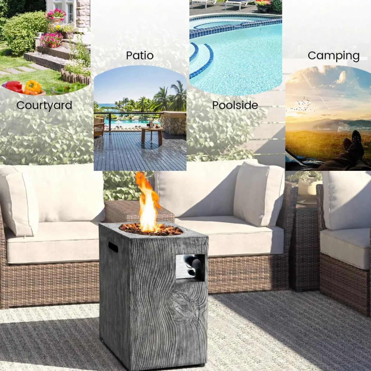 Tangkula 16 Inch Patio Propane Fire Pit, Patiojoy Electronic Ignition Square Gas Fire Pit with Protective Cover