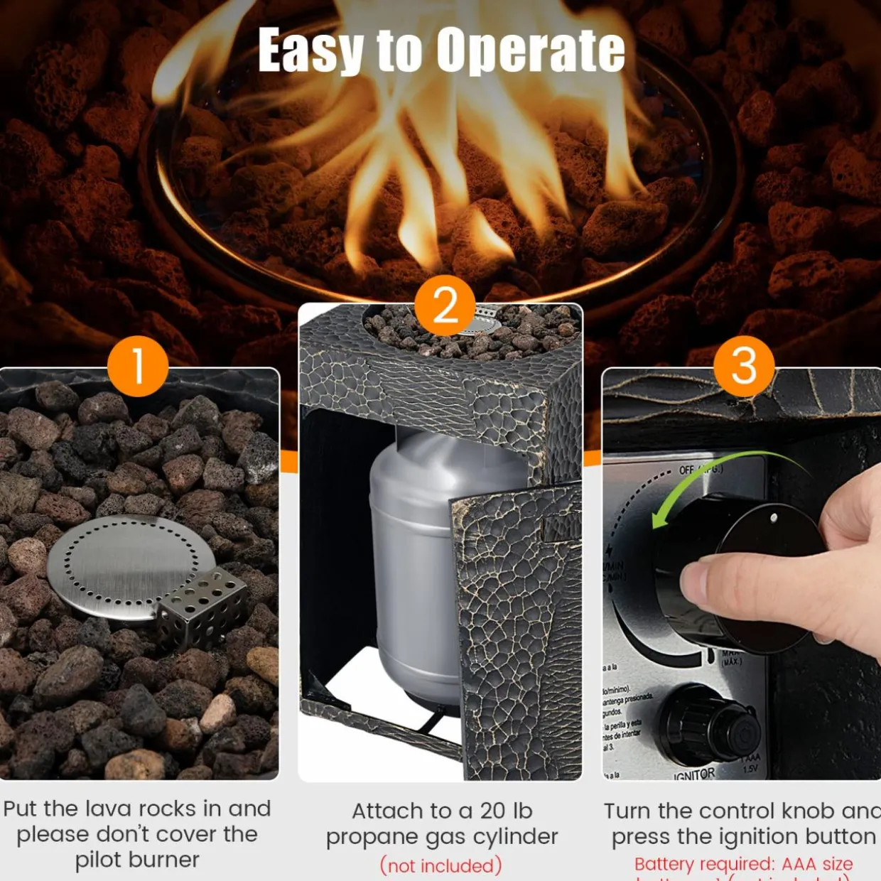 Tangkula 16 Inch Patio Propane Fire Pit, Patiojoy Electronic Ignition Square Gas Fire Pit with Protective Cover