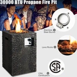 Tangkula 16 Inch Patio Propane Fire Pit, Patiojoy Electronic Ignition Square Gas Fire Pit with Protective Cover