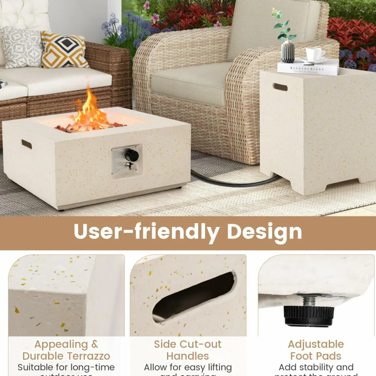 Tangkula 28 Inch Patio Propane Fire Pit Table with Hideaway Tank Holder