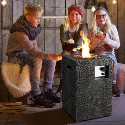 Tangkula 16 Inch Patio Propane Fire Pit, Patiojoy Electronic Ignition Square Gas Fire Pit with Protective Cover