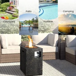 Tangkula 16 Inch Patio Propane Fire Pit, Patiojoy Electronic Ignition Square Gas Fire Pit with Protective Cover