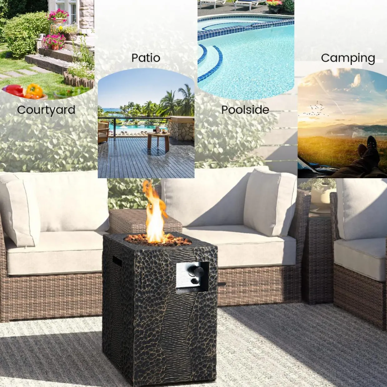 Tangkula 16 Inch Patio Propane Fire Pit, Patiojoy Electronic Ignition Square Gas Fire Pit with Protective Cover