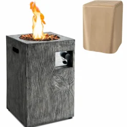 Tangkula 16 Inch Patio Propane Fire Pit, Patiojoy Electronic Ignition Square Gas Fire Pit with Protective Cover