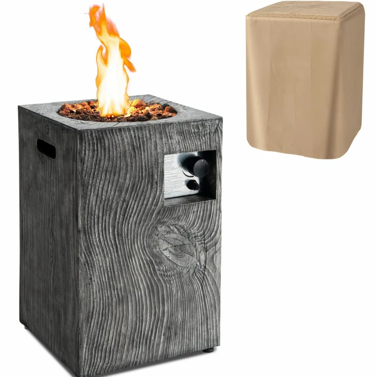 Tangkula 16 Inch Patio Propane Fire Pit, Patiojoy Electronic Ignition Square Gas Fire Pit with Protective Cover