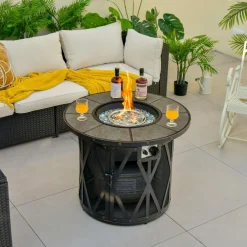 Tangkula 32 Inch Patio Round Fire Pit Table