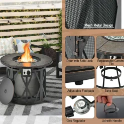 Tangkula 32 Inch Patio Round Fire Pit Table
