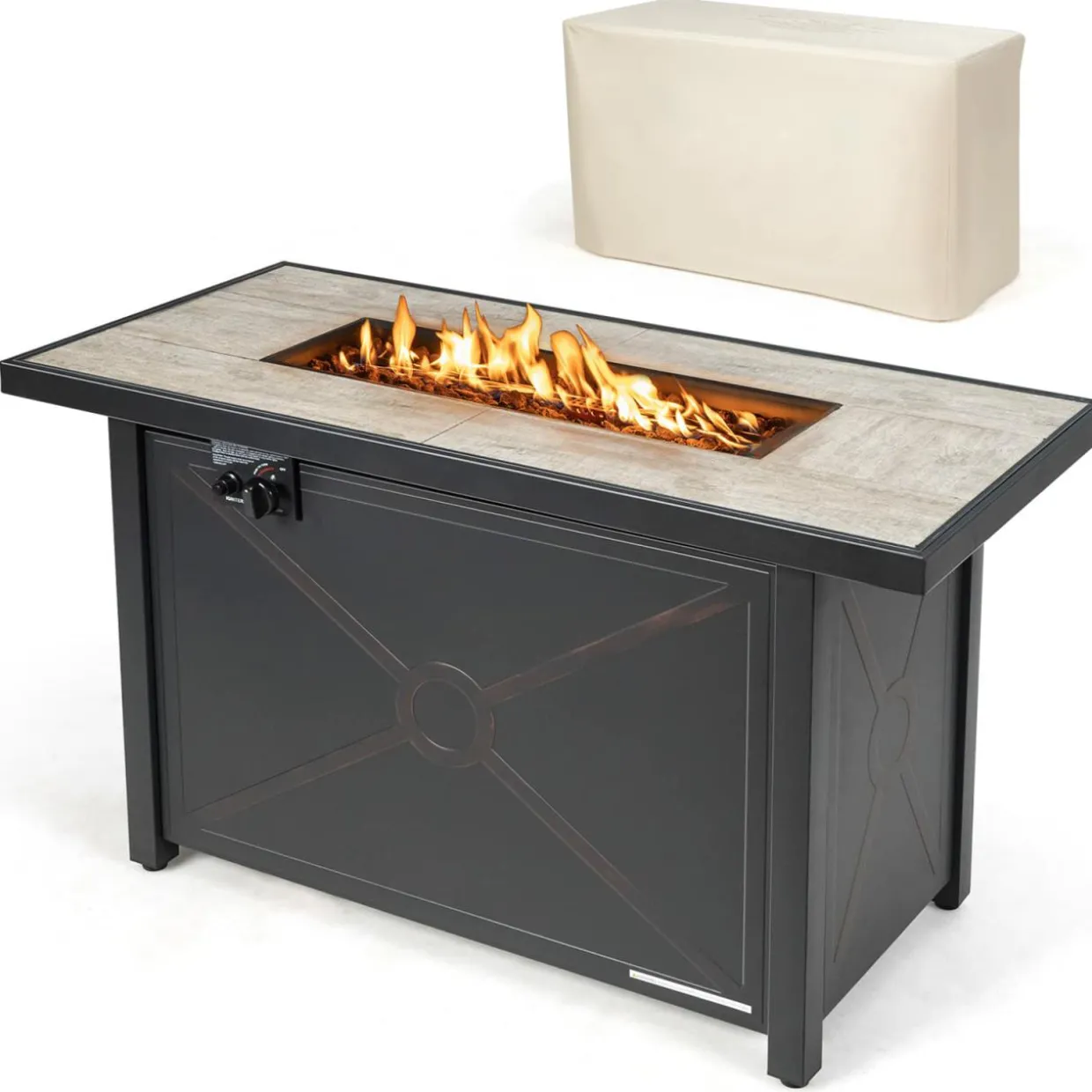 Tangkula 42 Inch Propane Fire Pit Table, Patiojoy 60,000 BTU Outdoor Rectangle Gas Fire Table with Ceramic Tabletop