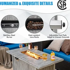 Tangkula 43 Inch Propane Fire Pit Table, Patiojoy 50,000 BTU Outdoor Propane Gas Fire Table