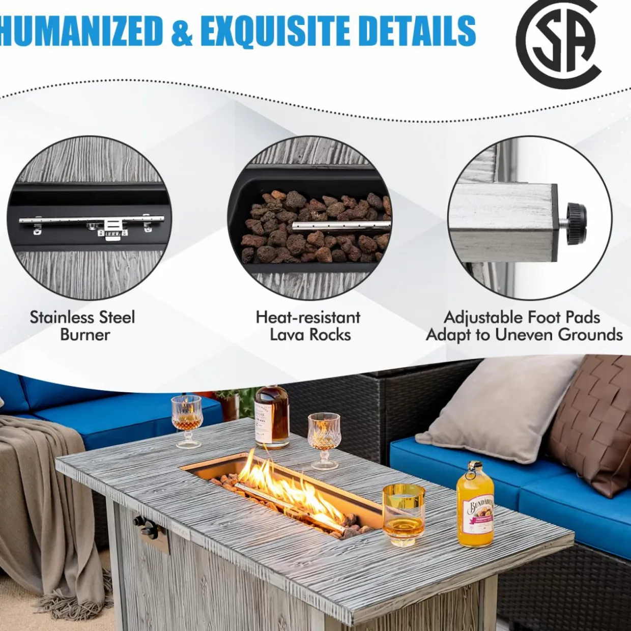 Tangkula 43 Inch Propane Fire Pit Table, Patiojoy 50,000 BTU Outdoor Propane Gas Fire Table