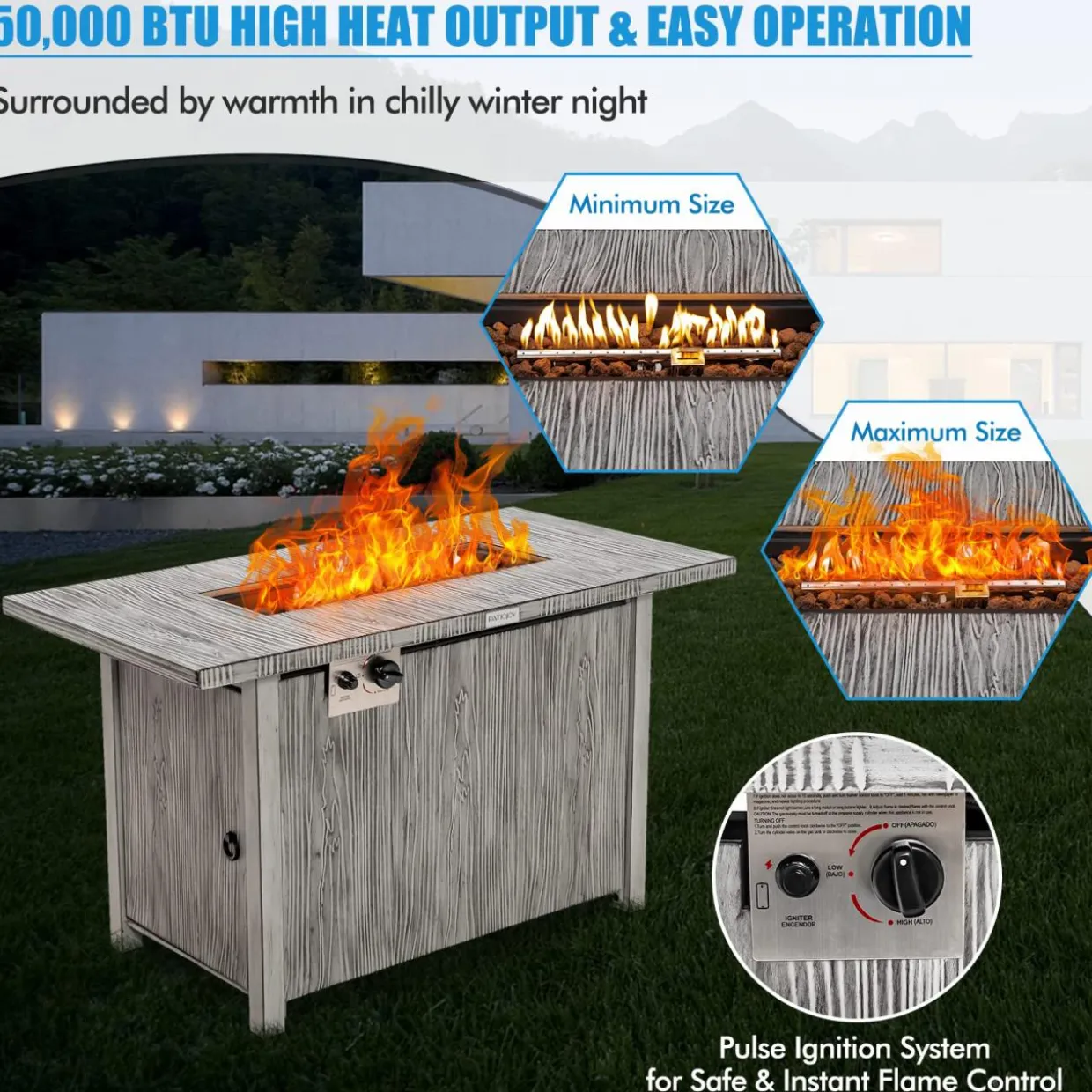 Tangkula 43 Inch Propane Fire Pit Table, Patiojoy 50,000 BTU Outdoor Propane Gas Fire Table