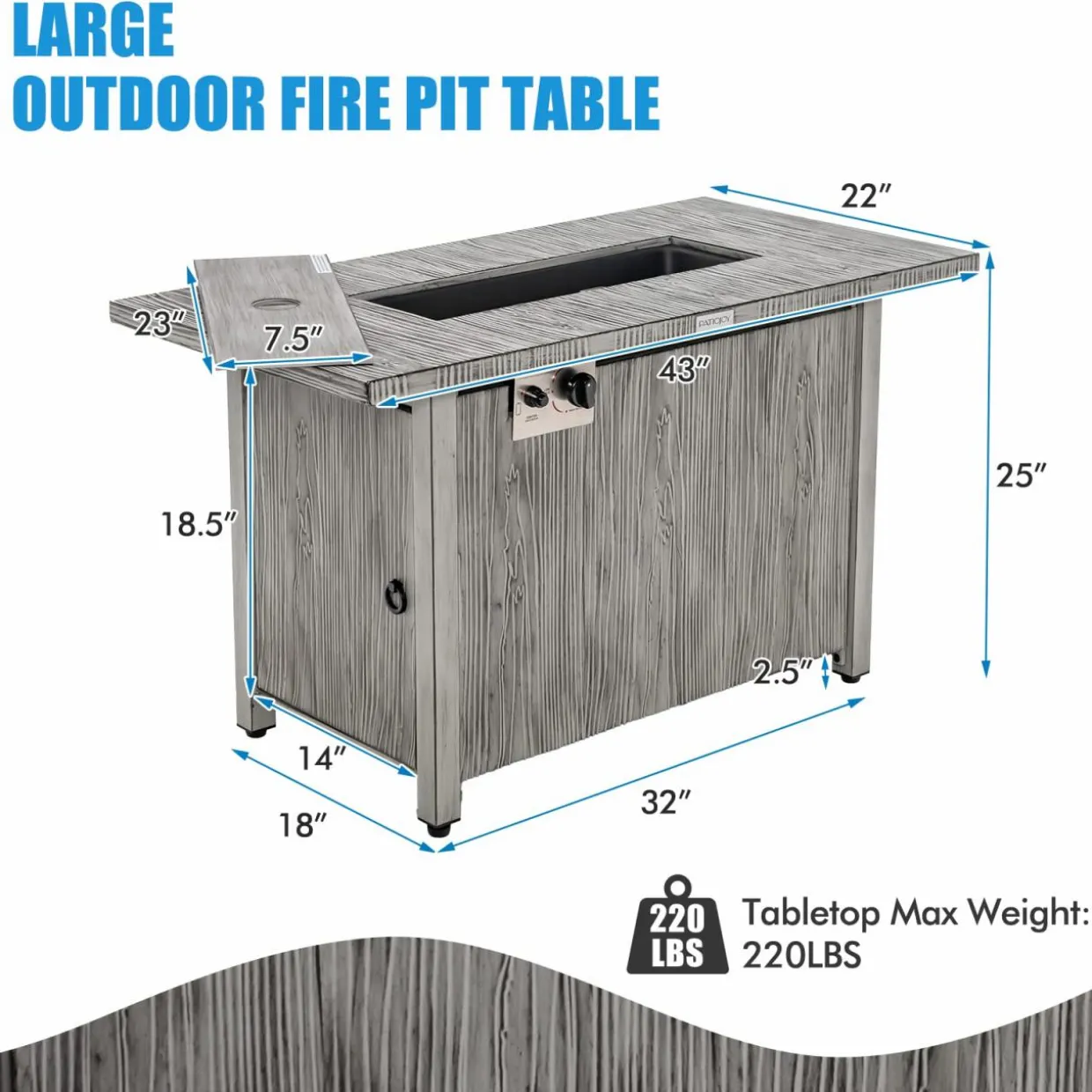 Tangkula 43 Inch Propane Fire Pit Table, Patiojoy 50,000 BTU Outdoor Propane Gas Fire Table