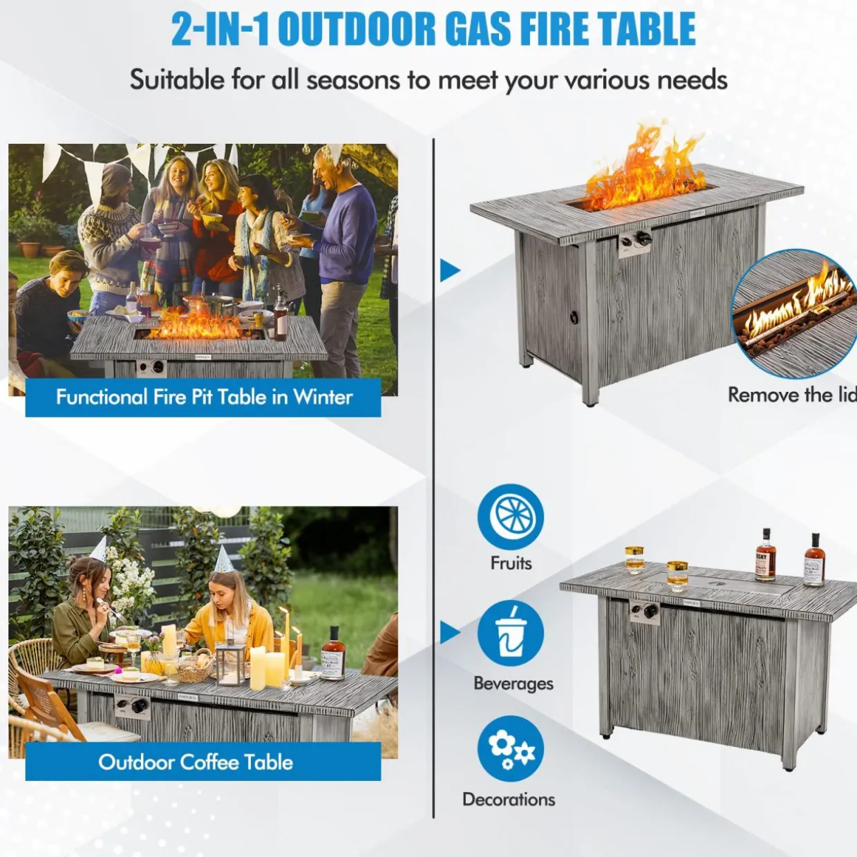Tangkula 43 Inch Propane Fire Pit Table, Patiojoy 50,000 BTU Outdoor Propane Gas Fire Table