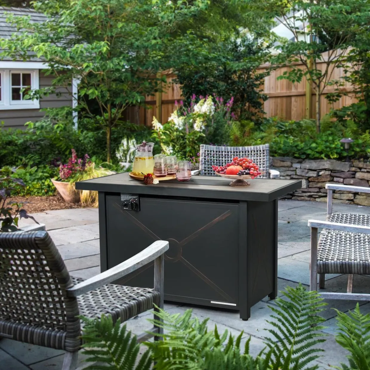 Tangkula 42 Inch Propane Fire Pit Table, Patiojoy 60,000 BTU Outdoor Rectangle Gas Fire Table with Ceramic Tabletop