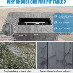 Tangkula 43 Inch Propane Fire Pit Table, Patiojoy 50,000 BTU Outdoor Propane Gas Fire Table