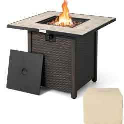 Tangkula 30 Inch Propane Gas Fire Pit Table, Patiojoy 50,000 BTU Square Fire Table