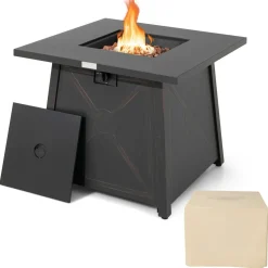 Tangkula 30 Inch Propane Gas Fire Table, Patiojoy 50,000 BTU Outdoor Square Fire Pit Table with Stainless Steel Burner