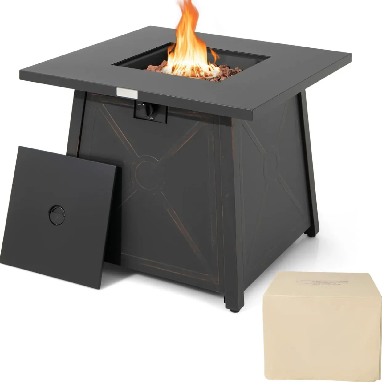 Tangkula 30 Inch Propane Gas Fire Table, Patiojoy 50,000 BTU Outdoor Square Fire Pit Table with Stainless Steel Burner