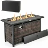 Tangkula 45 Inch Rattan Propane Fire Pit Table, Patiojoy 50,000 BTU Outdoor Rectangle Fire Pit with Glass Stones & Protective Cover