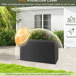 Tangkula 45 Inch Rattan Propane Fire Pit Table, Patiojoy 50,000 BTU Outdoor Rectangle Fire Pit with Glass Stones & Protective Cover