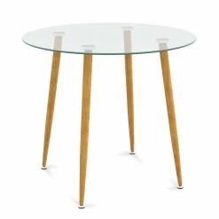 Tangkula 35.5 Inch Round Glass Dining Table, Modern Leisure Table with Tempered Glass Tabletop & Metal Legs
