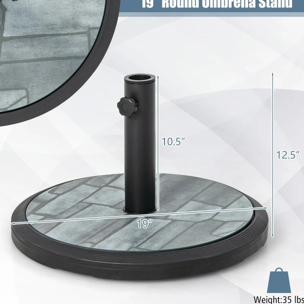 Tangkula 19 Inch Round Umbrella Base, 35 lbs Heavy Duty Outdoor Patio Umbrella Stand with HDPE Base & Metal Pole & 3 Adapters