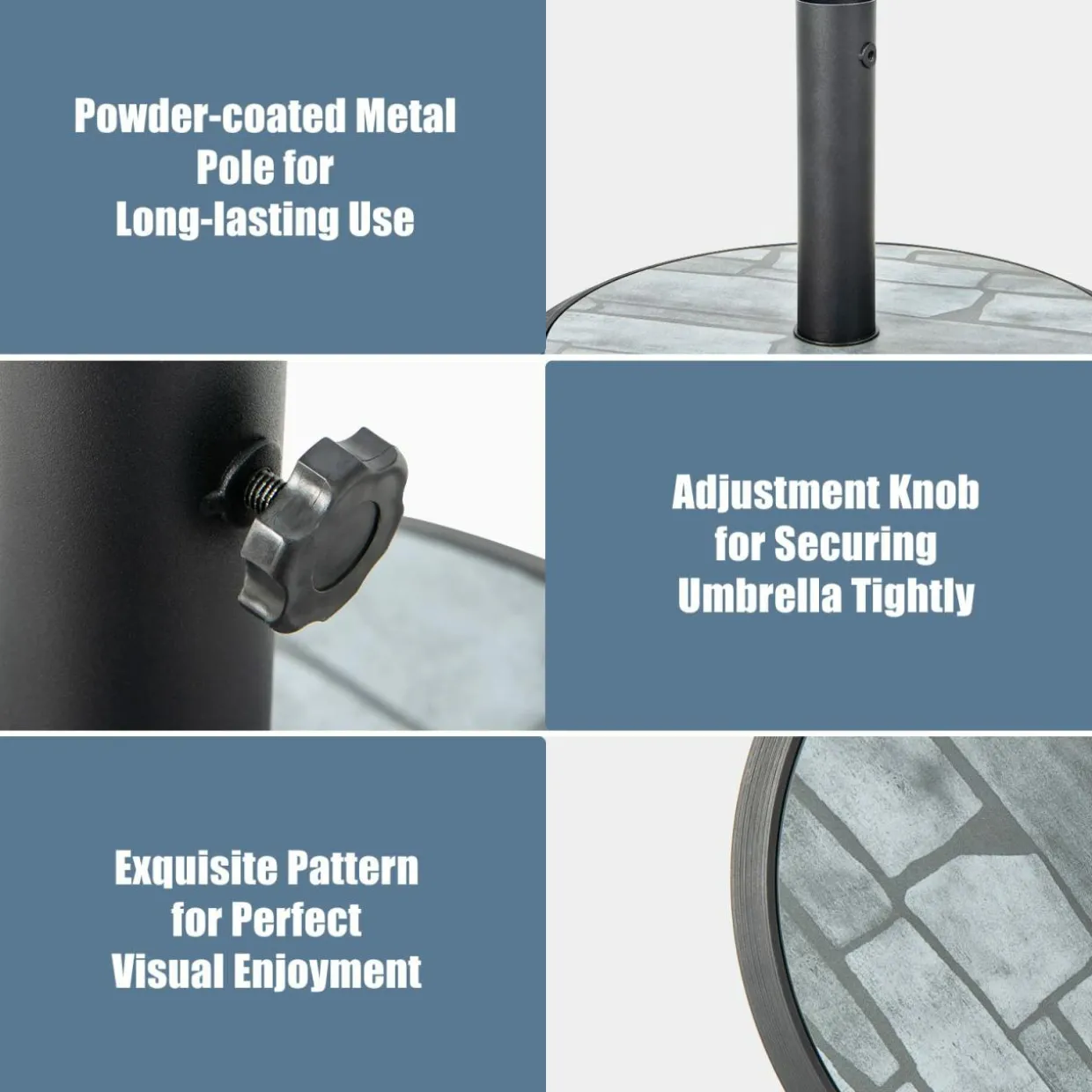 Tangkula 19 Inch Round Umbrella Base, 35 lbs Heavy Duty Outdoor Patio Umbrella Stand with HDPE Base & Metal Pole & 3 Adapters