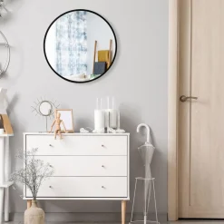 Tangkula 16 Inch Round Wall Mirror, Circular Mirror for Wall with Aluminum Alloy Frame
