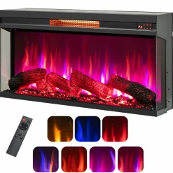 Tangkula 36 Inch 3-Sided Electric Fireplace, 1500W Recessed Fireplace Insert w/ 7-Color Flame