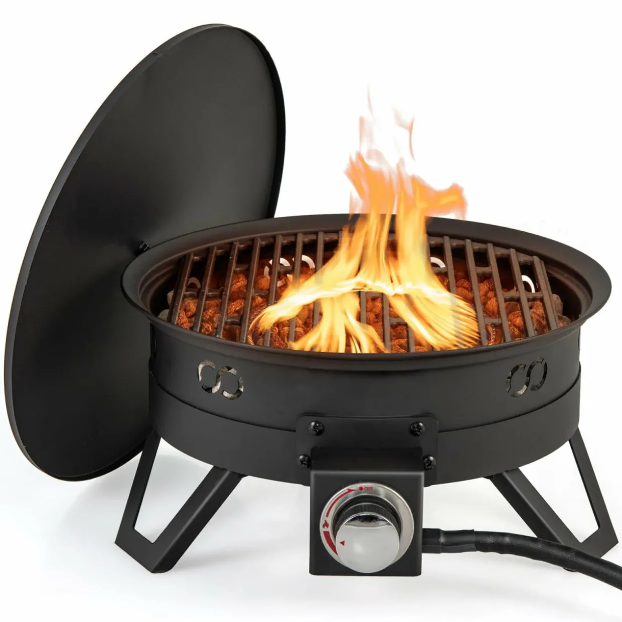 Tangkula 17 Inch Tabletop Propane Fire Pit, 58,000 BTU Gas Firepit with Folding Legs & Removable Grill
