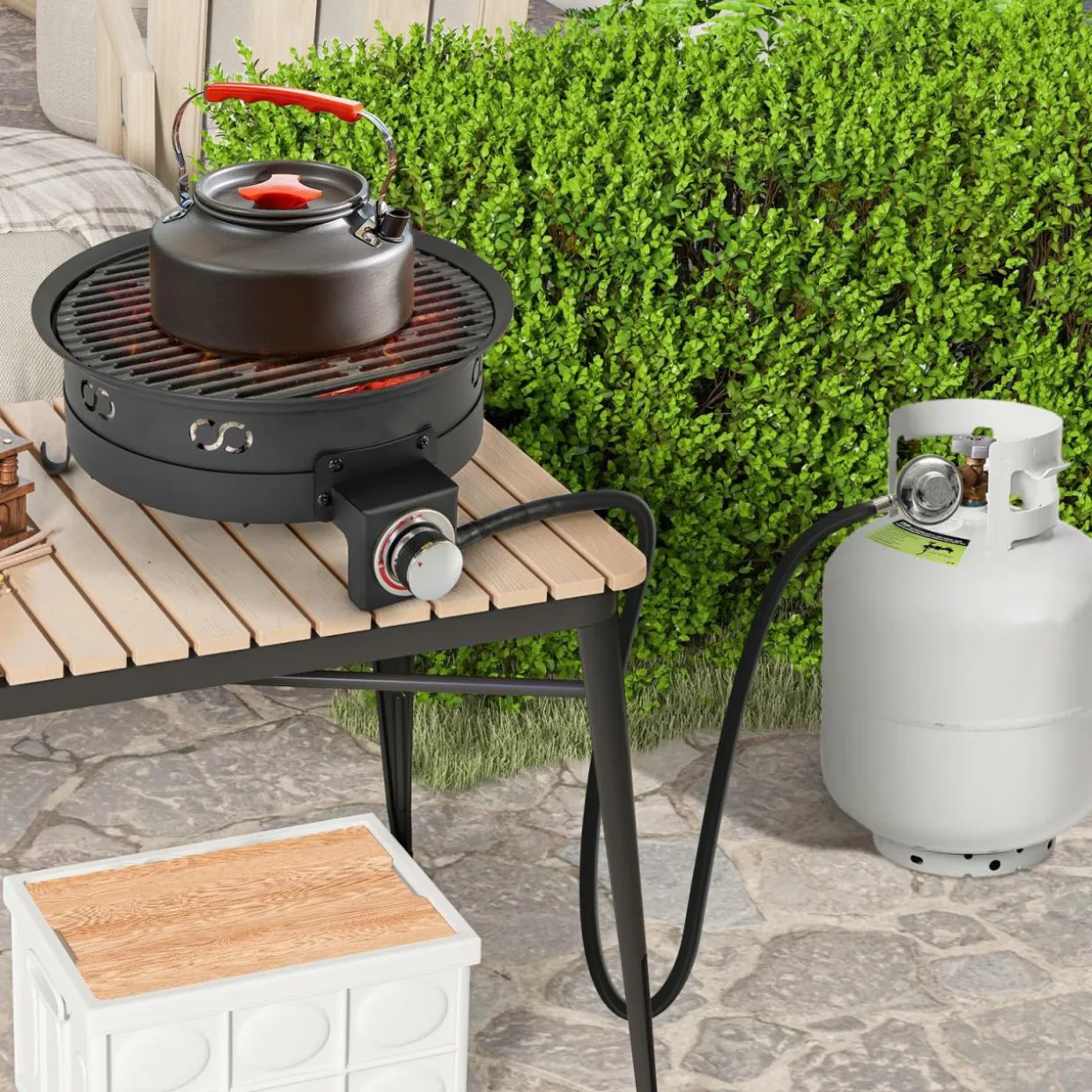Tangkula 17 Inch Tabletop Propane Fire Pit, 58,000 BTU Gas Firepit with Folding Legs & Removable Grill