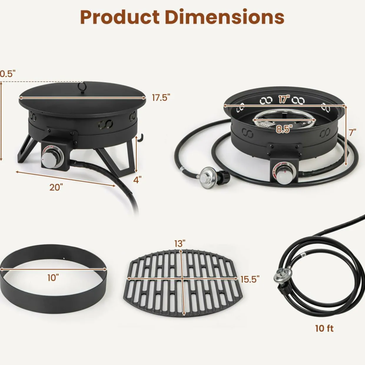 Tangkula 17 Inch Tabletop Propane Fire Pit, 58,000 BTU Gas Firepit with Folding Legs & Removable Grill