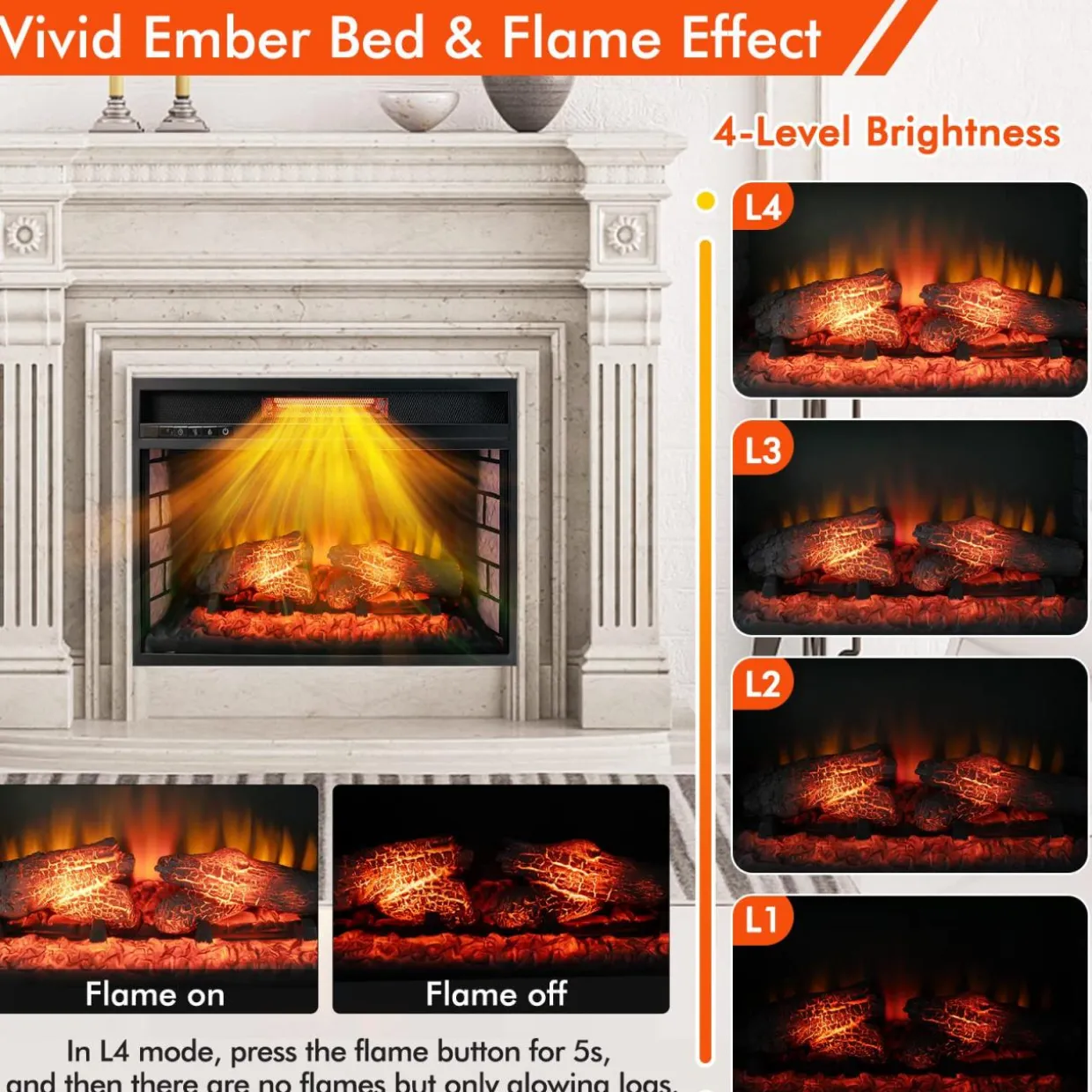 Tangkula 26 Inch 1500W Infrared Quartz Electric Fireplace Insert