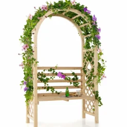 Tangkula 81.5 Inch Wooden Arch with 2 Person Bench