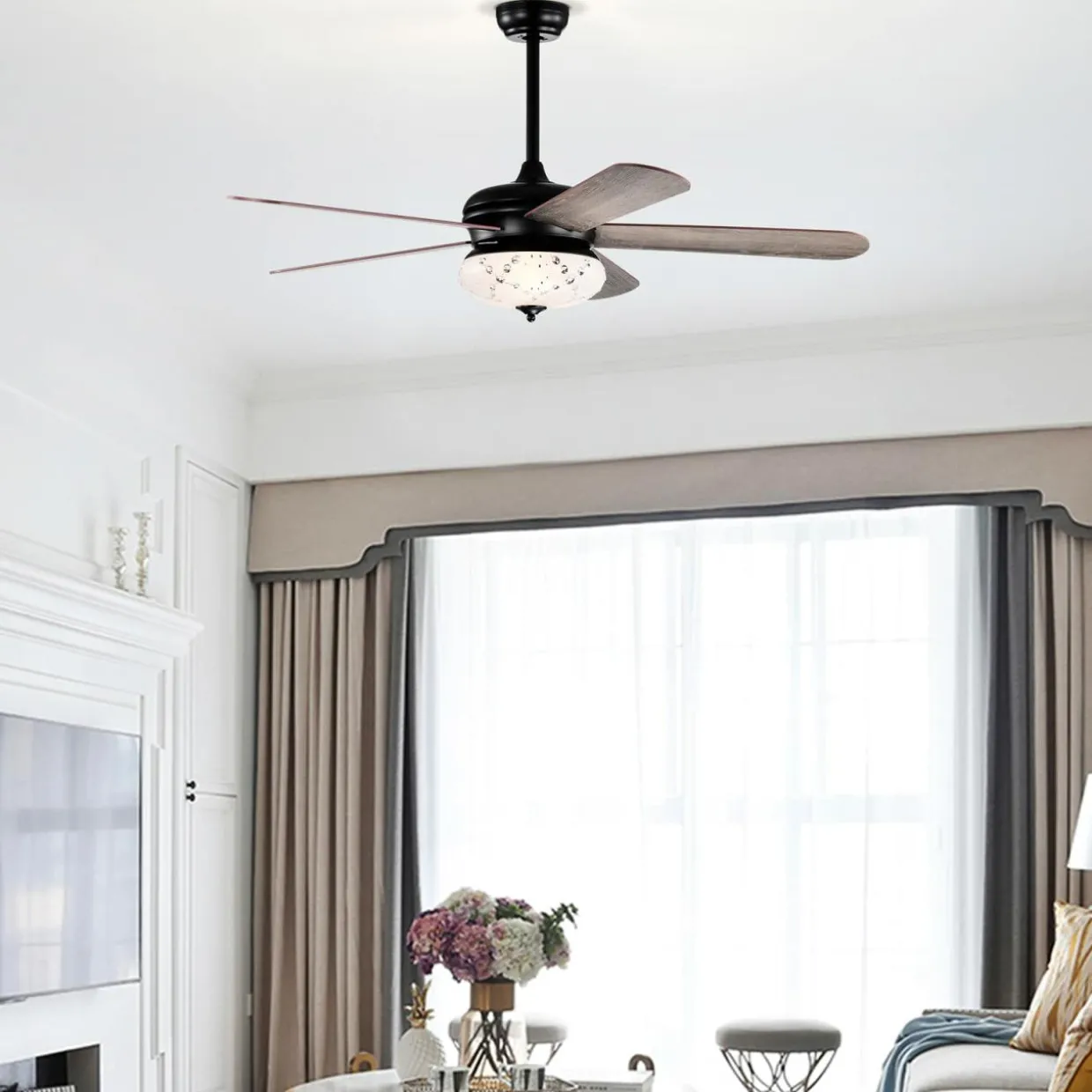 Tangkula 52 Inches Ceiling Fan with Remote Control, Indoor Ceiling Fan with 2 Downrods