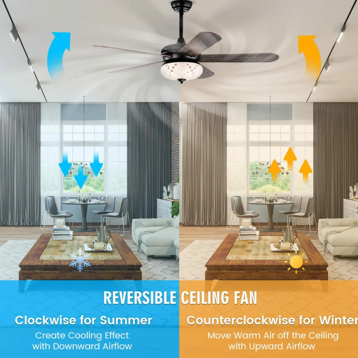 Tangkula 52 Inches Ceiling Fan with Remote Control, Indoor Ceiling Fan with 2 Downrods