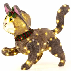 Tangkula 23 Inches Christmas Decoration, Pre-lit 88 LED Light Up 3D Cute Cat with Warm White Light and Plug