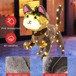 Tangkula 23 Inches Christmas Decoration, Pre-lit 88 LED Light Up 3D Cute Cat with Warm White Light and Plug